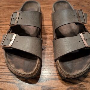 Birkenstock Taupe Leather Slip-On Sandals